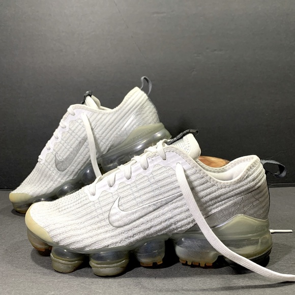 Nike Shoes - Nike Air VaporMax Flyknit 3 White & Silver Sneakers // Size-7 Women or Youth 5.5